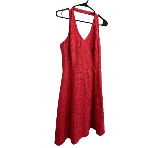 Ann Taylor Womens Red Sleeveless V Neck Textured A Line Dress Size 10 - Picture 3 of 8